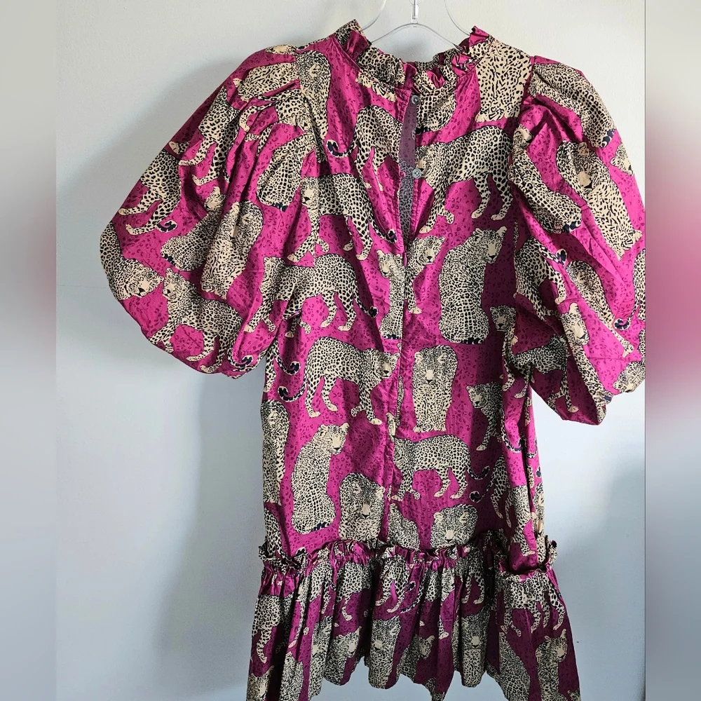Tyler Boe Fuchsia and Cheetah Print Dress Puff Sleeves Sammy - Picture 3 of 5